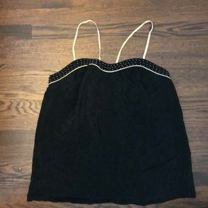 Black 100% silk tank with beaded top